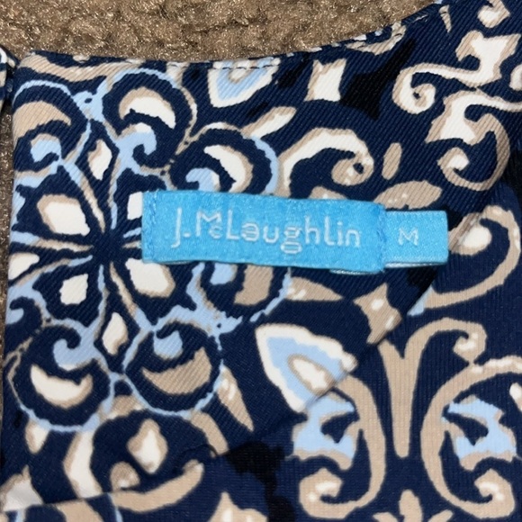 J. McLaughlin Catalyst 3/4 Sleeve Crew Neck Catalina Cloth Dress Blue Medallion - Picture 7 of 8